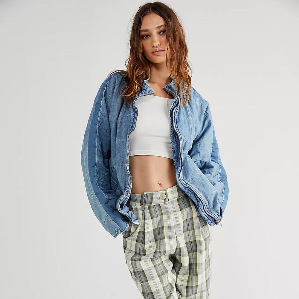 Free People Dolman Quilted Denim Jacket